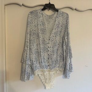 Free People Bodysuit - blue flowers